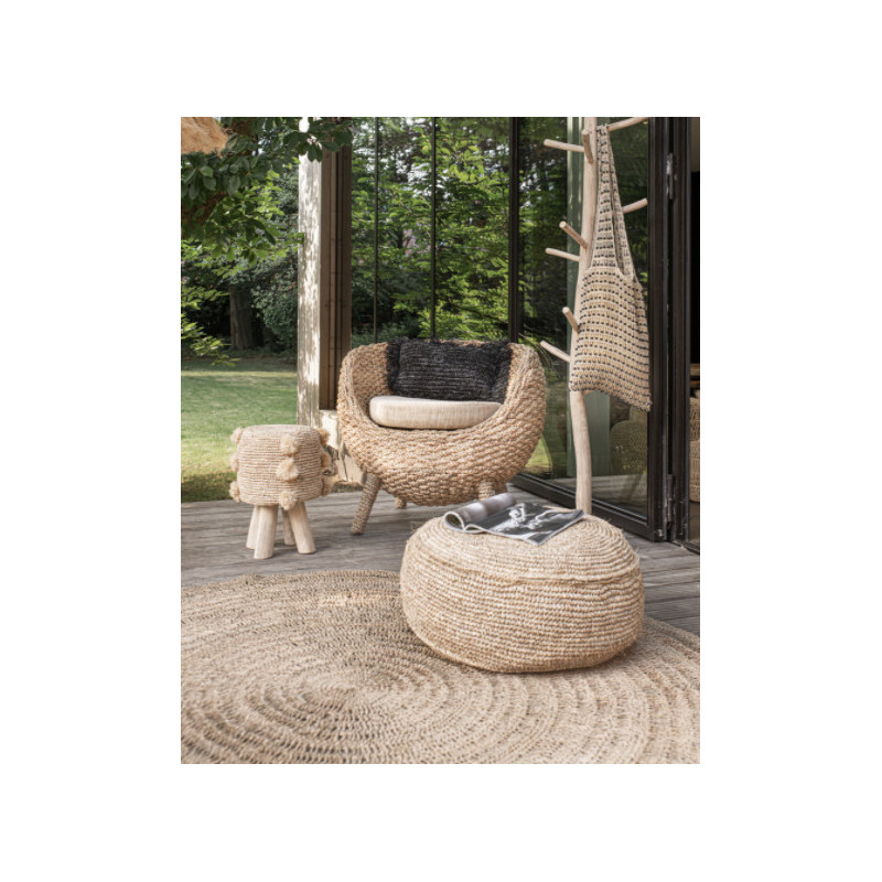 Naturale Pouf in Rafia Flores 60cm x 60cm x 35cm 